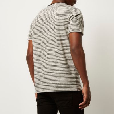 Ecru stripe jacquard crew neck t-shirt